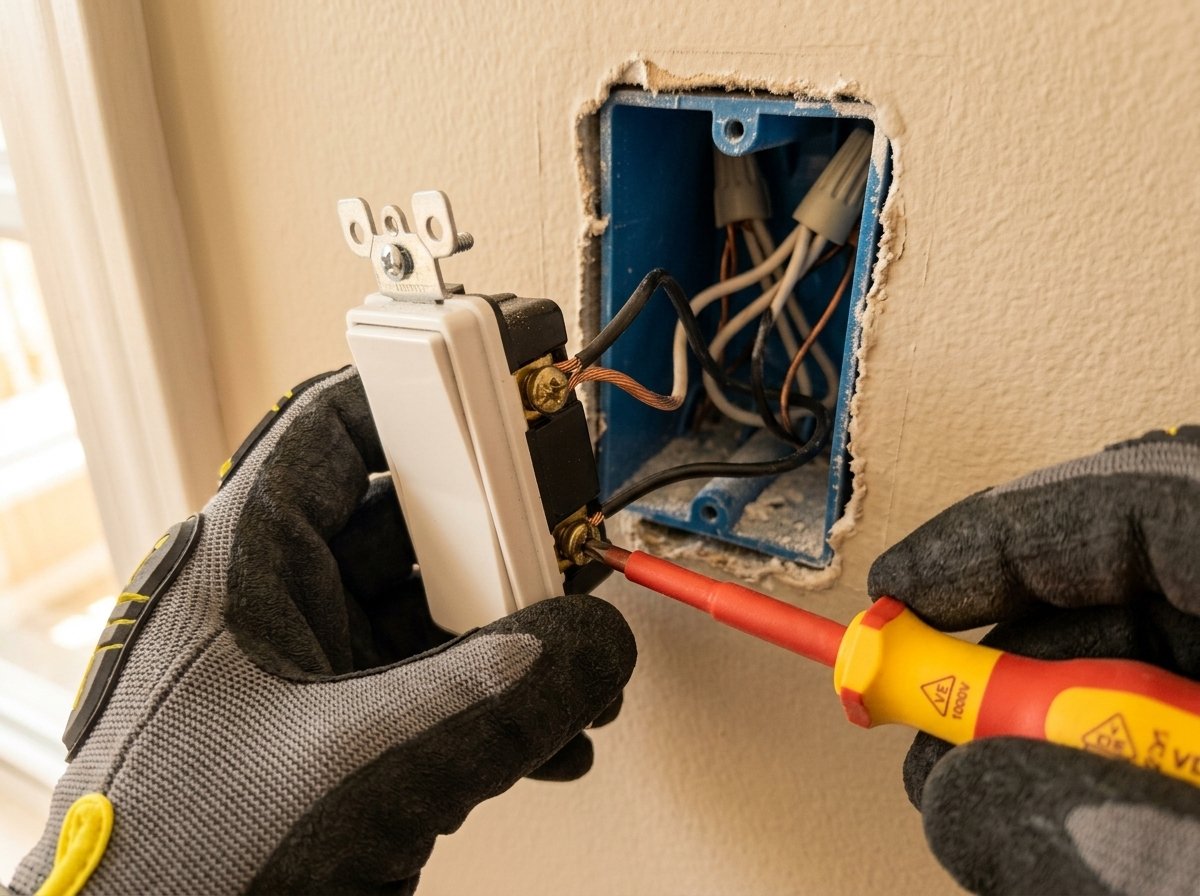 Interruptor removido, mostrando os dois fios conectados aos terminais