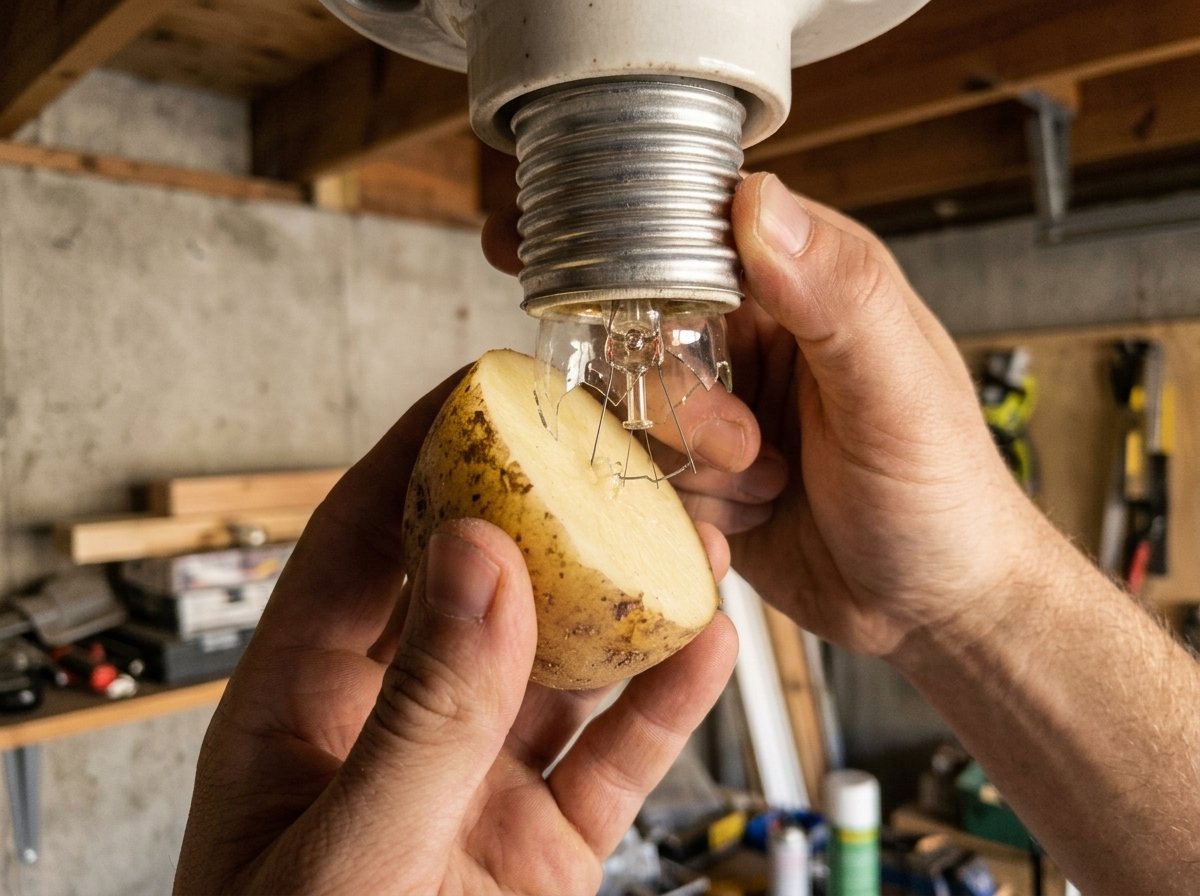 Técnica da batata sendo usada para remover a base presa no soquete